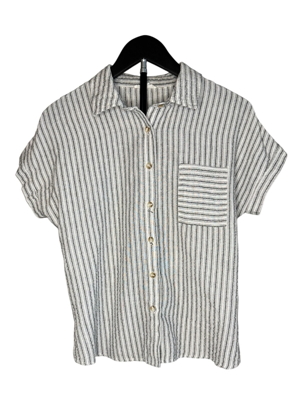 Blu Pepper Striped Short-Sleeve Button-Down Shirt - White & Gray